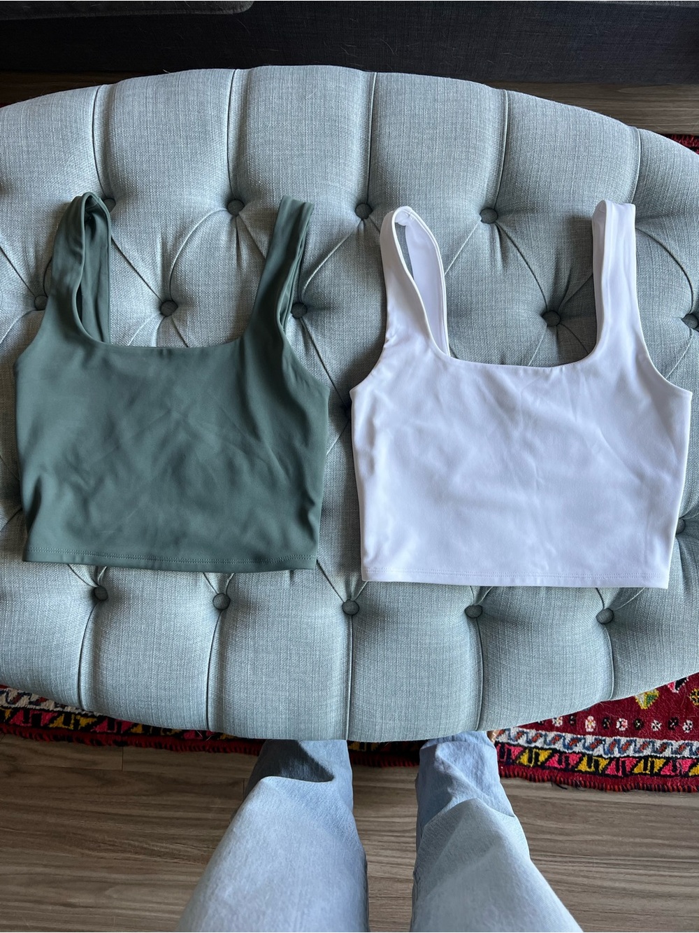 Express Square Neck Crop Tank - White & Sage Green